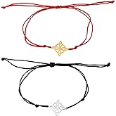 Fuqimanman2020 1 Pair Witches Knot Charm Bracelets Set Stainless Steel Celtic Knot Wiccan Symbol Pagan Triple Goddess Braided Adjustable String Rope for Women Men Couple Geometric Witchcraft Jewelry
