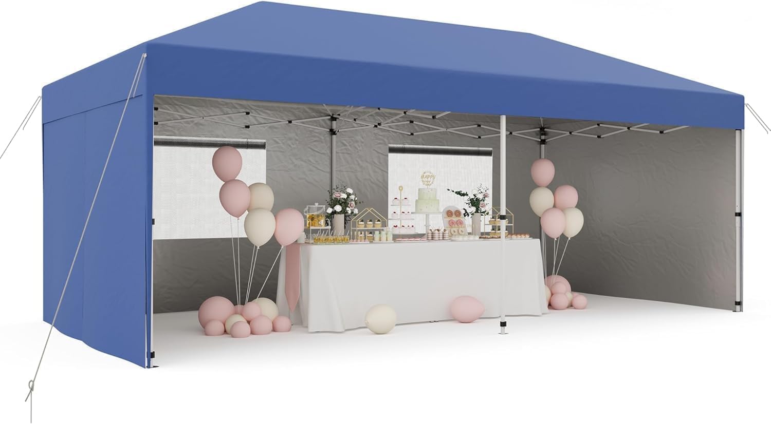 Photo 1 of 10x20 Pop Up Canopy Tent with Side Walls, Heavy Duty Outdoor Canopy UPF 50+ All Season Waterproof Commercial Street Vendors Party Tents with Roller Bag, 8 Stakes & 6 Sandbags, Blue