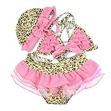 Girl Cream Brown Leopard Ruffle Tutu Lace Bikini Swimsuit with Cap for Ages 2-6 (3T(80-90CM))