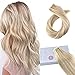 Moresoo Tape in Hair Extensions Human Hair Tape in Extensions Real Hair Extensions Glue in Honey Blonde Mix with Bleach Blonde Glue in Extensions Real Human Hair 14 Inch #P14/613 20pcs 50g