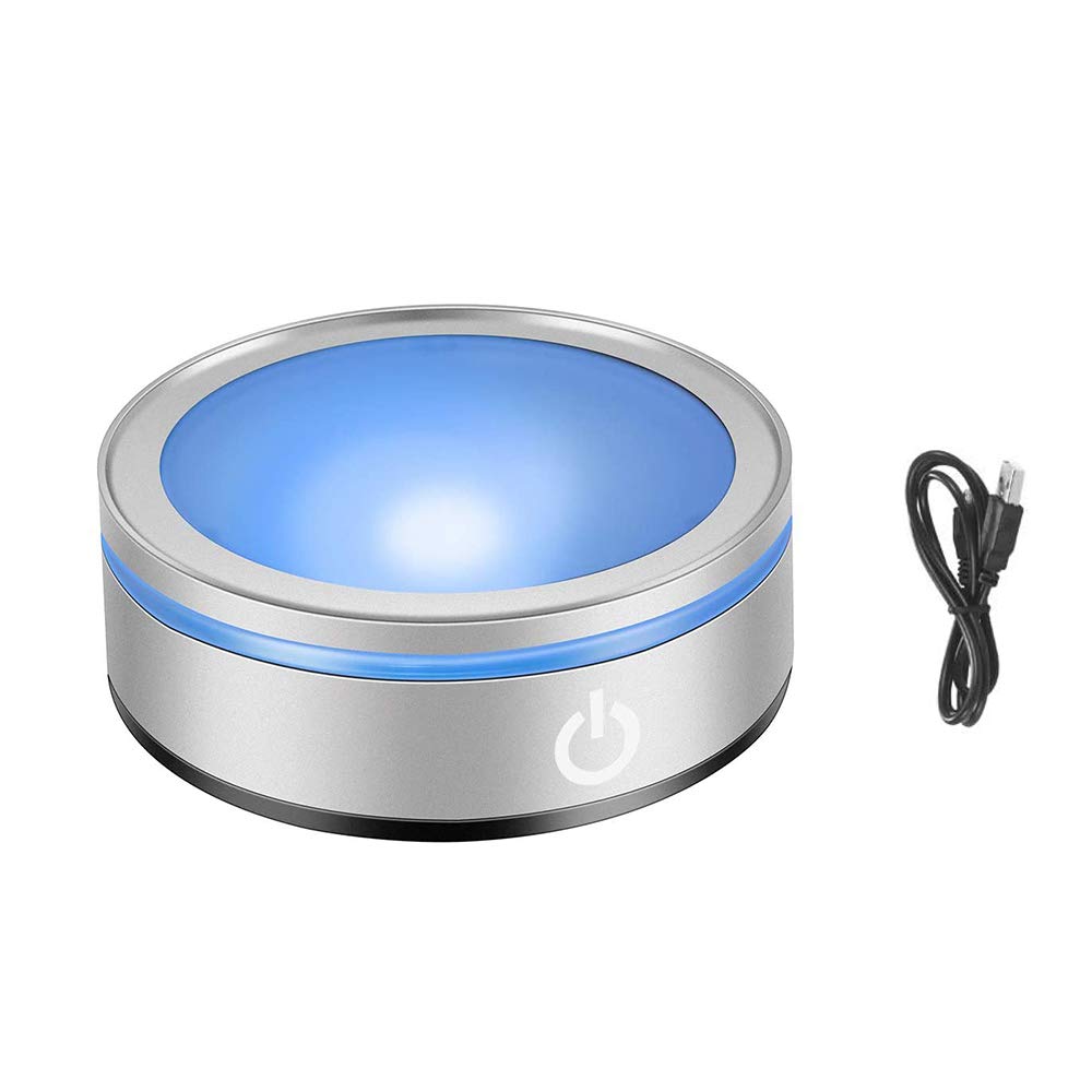 LED Light Base Show Stand, Multicolor Round Show Stand Display Plate Light Base for 3D Crystal Glass Art Collections Figurine Jewelry Display Stand with Sensitive Touch Switch (1,Flat Base)