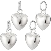 AHANDMAKER 4pcs 925 Sterling Silver Heart Charms Cute Puffed Heart Charm 3D Love Shaped Dangle Pendants Love Necklace with Jump Ring Charm for Necklace Bracelet Jewelry Making DIY Crafts Mother's Day