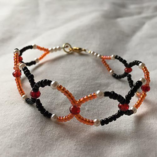 Pearly Orange Black Red Crstals and Vintage White Pearls 7 Inch Circular Bracelet