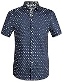 SSLR Men's Prints Casual Short Sleeve Button Down Shirt (Medium, Rust Indigo)