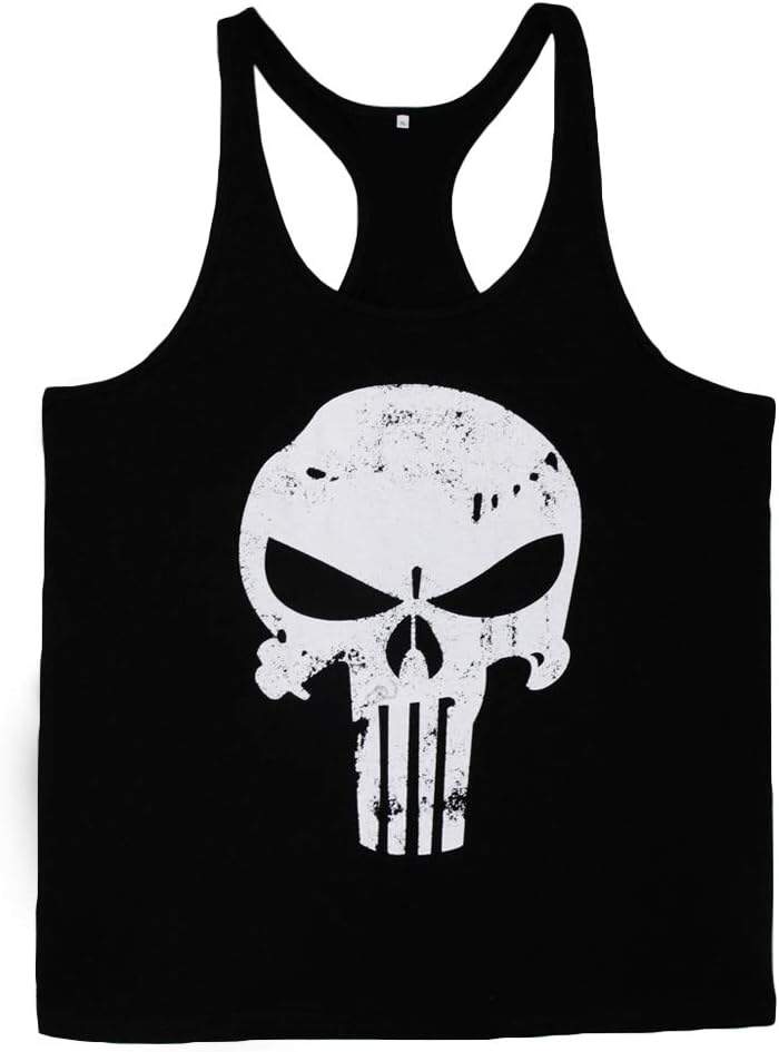 KJHSDNN Mens Skull Print Stringer Bodybuilding Gym Tank Tops Workout Fitness Vest
