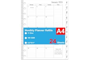 2026 Monthly Planner Refill, Jan 2026 to Dec 2026, Two Pages Per Month, Letter Size, 8-1/2" x 11",11-Discbound