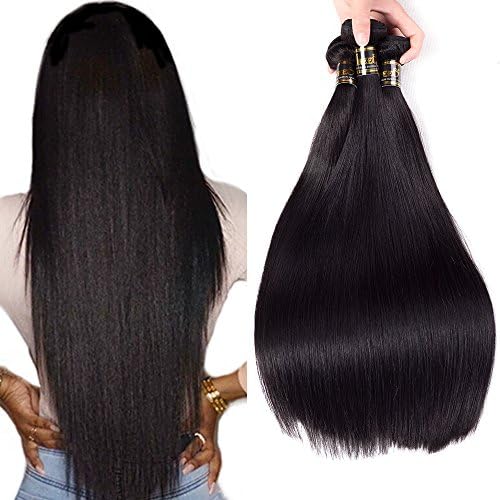 Uneed Hair 8A Brazilian Straight Human Hair Weave Remy Virgin Straight Hair Extensions Natural Color 3 Bundles 300g(16 18 20inches) Brazilian Virgin Hair Bundle Deals