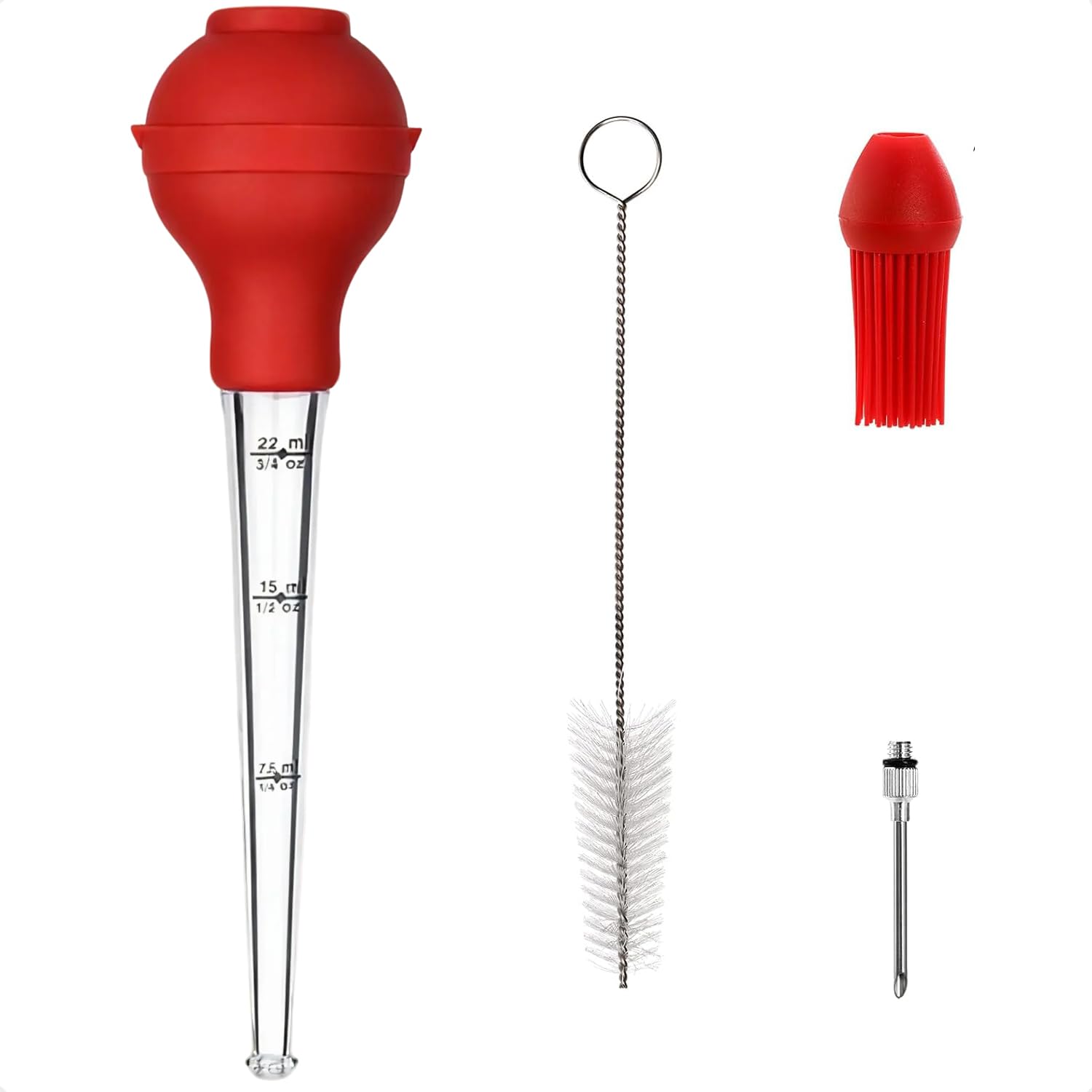 Photo 1 of **USED**Turkey Baster Syringe Large, Long Meat Basters for Cooking & Basting, Plastic Turkey Baster with Marinade Injector Needle, Silicone Bulb & Basting Brush and Cleaning Brush, Red 3/4 oz