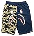 Athletic Pants Shark Pattern Camouflage Stitching Shorts Men Drawstring Sports Shorts (Large, Blue)