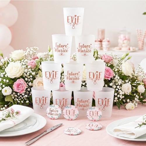 iZoeL EVJF Goblet Bride Future Badge Team Bride Accessory Kit 1+14 | EVJF Kit 1+14, Bride to be, Rose Gold, Cup, Badge EVJF, Team Bride, Paper Straw, Bride to Be, Decoration EVJF