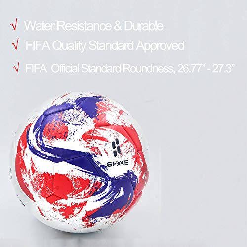 SHOKE Soccer Ball Size 5 Thermal-Bonding Hold Air Water-Resistant, Official Match Soccer Balls for Training Outdoor Sports Rebound Height 51.18-53.15 inch with Pump and Mesh Bag