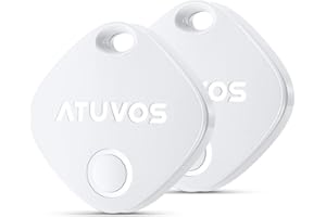 ATUVOS Luggage Tracker & Key Finder 2 Pack, Smart Bluetooth Tracker Pairs with Apple Find My (iOS Only), Item Finders for Key, Wallet, Suitcases, Bags, Waterproof IP67, Replaceable Battery, Anti-Lost