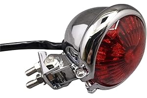 Yecnecty 1PC Vintage Universal Chrome Motorcycle Rear Light LED Lamp Steel Red Lens Round Motorbike ATV Tail Brake Indicator