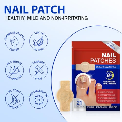 Toenail Repair Patches, Night Care for Thickened, Yellowed or Damaged Nails, Adhesive Nail Patch, Daily Use, 21 Patches