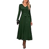 Arach&Cloz Women's Wool Blend Tie Waist Pleated Fall Sweater Dress 2025