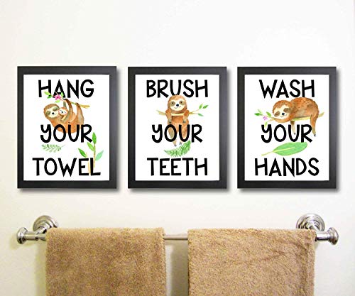 Silly Goose Gifts Lovely Watercolor Sloth Bathroom Wall Art Decor (Set of Three)
