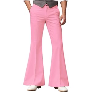 VENNYNG Men's Retro Flare Pants Stretch Disco Trousers with Elastic Back Vintage 70s Dress Slacks