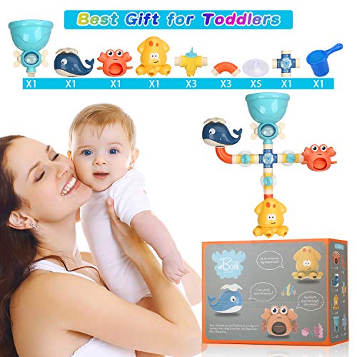 Bath Toys for Toddlers 1 2 3 4 5 Years Old Boys and Girls, Kids Bathtub Toy DIY Pipes with Spinning Gear Rotating Cute Waterfall Fun Water Spout for Baby Bath Time Birthday Gift Ideas Color Box