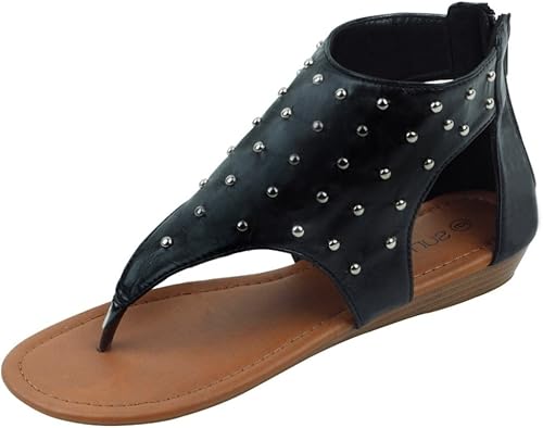 Hazels Star Quad Straps Gladiator Sandal with Back Zip Closure and Padded Insole KC-Quadstrap