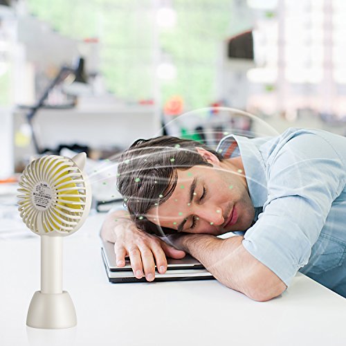 SUPOLOGY Mini Handheld Portable Personal Fan, USB Rechargeable Twin Turbo Blades Operated Adjustable 3 Speeds Desktop Fan for Home Office Outdoor Travel