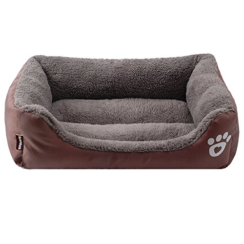 Spring fever Ultra-Soft Paw Print Pet Water Resistant Rectangle Orthopedic Snuggle Dog Cat Warm Pet Bed J Brown S (17.311.84.7 inch)