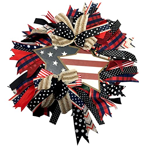 20'' Red White and Blue Wreaths for Front Door,4th of July Wreath Decorations,Patriotic Wreaths Wall Hanging Outdoor Decor,Porch Fence Decorations Hanging Gift for Memorial Day (Red)