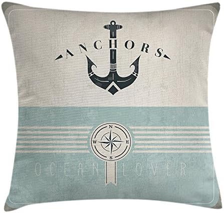 Nautical Throw Pillow Cushion Cover Aged Ocean Lover Phrase with Anchor Figure and Compass Marine Adventure Design Decorative Square Accent Pillow Case 18 X 18 Inches