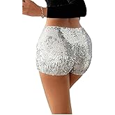 Milumia Women's Sparkly Sequin Shorts Low Waist Straight Leg Shorts Party Rave Concert
