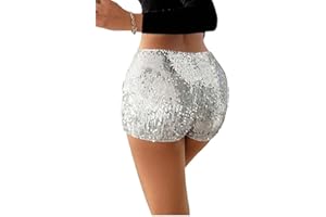 Milumia Women's Sparkly Sequin Shorts Low Waist Straight Leg Shorts Party Rave Concert
