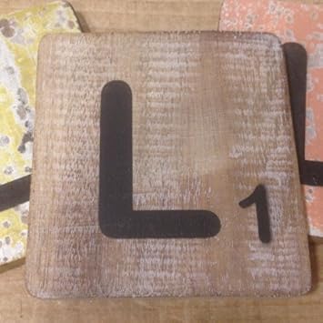 Holzbuchstaben, Deko Buchstaben aus Holz, im Scrabble-Look quadratisch Größe ca. 10 cm x 10 cm, Shabby Chic, Balsa Holz, Buch