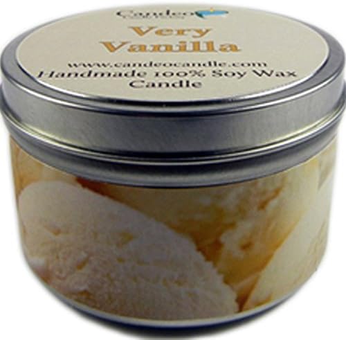 Very Vanilla - Container Candle, 6 oz - Made with Beeswax, Coconut and Soy - Black Tin Candle - Handmade in The USA - Candeo Candle