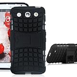 JKase DIABLO Series Tough Rugged Dual Layer Protection Case Cover with Build in Stand for LG Optimus G Pro E980 - Retail Packaging (Black)