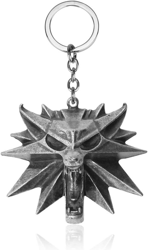 youjinsh The Witcher 3 Medallion Wild Hunt Keychain Wolf Antique Silver Key Ring Holder Fashion Car Bag Chaveiro Key Chain Game Jewelry Keyring(Style 02)