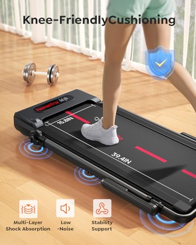 HomeTro Folding Treadmill with 7% Incline, 2-in-1 Walking Pad and Under Desk Treadmill for Home Office, Adjustable Handrail & Detachable Desk Board, Quiet 3.0 HP Motor, App & Remote Control