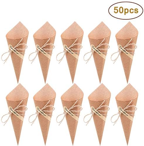 Retro Kraft Paper Cones, Vintage Kraft Paper Party Favors, Bouquet Candy Chocolate Bags Boxes, Wedding Party Gifts Packing Accessories (Brown)