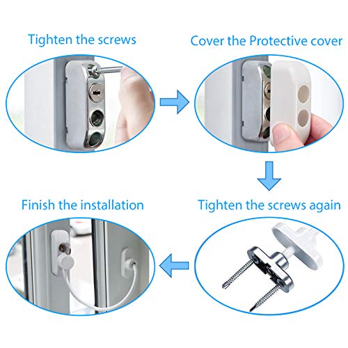 Kamtop Window Restrictor Locks 4 Packs Security Cable for Child Baby Safety Window Locks Door Locks with Screws Keys