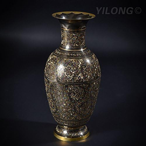 Yilong 14” Pakistan Handmade Copper Vase Ancient Bronze Floral Bottle Crafts Home Decoration Gift (14 inches, Copper)