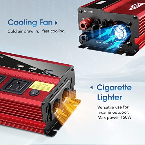 Maxpart Inverter 1000W Car Power Inverters 12v DC to 110v AC Converter with Dual AC Outlet 2.4A