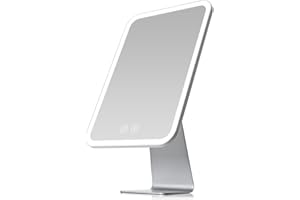 NEZZOE Lighted Makeup Mirror, Metal Table Mirror with Stand, 2000 mAh Rechargeable Vanity Mirror with 3 Colors and Brightness