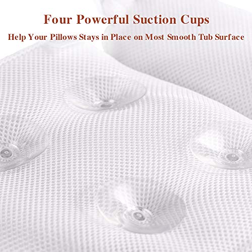Bath Pillow Luxury Spa Bathtub Cushion 3D-Mesh Head,Neck,and Shoulder Support with 4 Non-Slip Strong Suction Cups White - Thumbnail 2