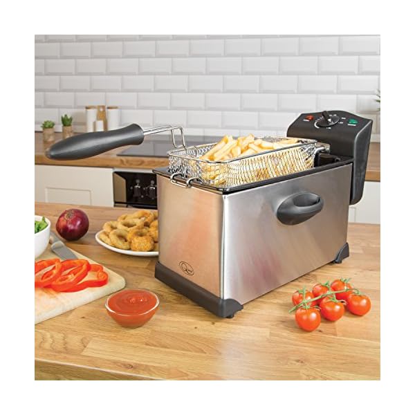 Quest 35140 3 Litre Stainless Steel Deep Fat Fryer / 130-190°C Adjustable Temperature / Lid Cover / Easy Clean Removable…