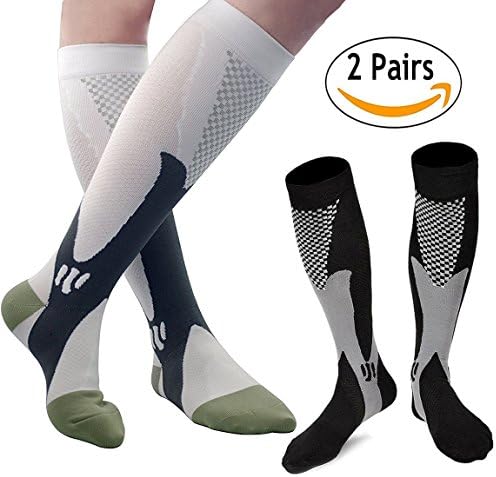 2 Pairs Compression Socks Women &amp; Men - 20-30mmHg Graduated Knee High Running Socks - for Sport Medical Nursing Travel Fligh Edema Diabetic (women&amp;men Size: S/M:4-10,L/XL:9-13,XXL:13.5-19)
