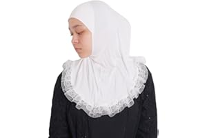 MuLanLegend Cotton Lace Hijab | Princess Nur | Girls Kids Instant Slip-on Scarf Sarong | Ligthweight and Comfortable