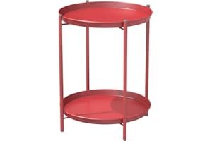 Grand patio Outdoor Side Table 2-Tier End Table Round Accent Table Peacock Red
