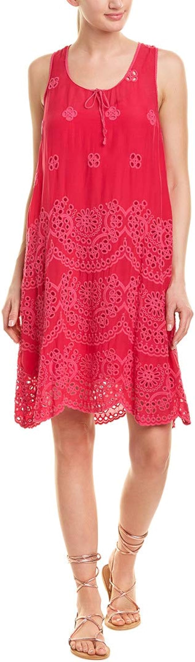 Johnny Was Tiered Eyelet Tank Dress w/Slip Pomegranate SM at Amazon Womenâs Clothing store