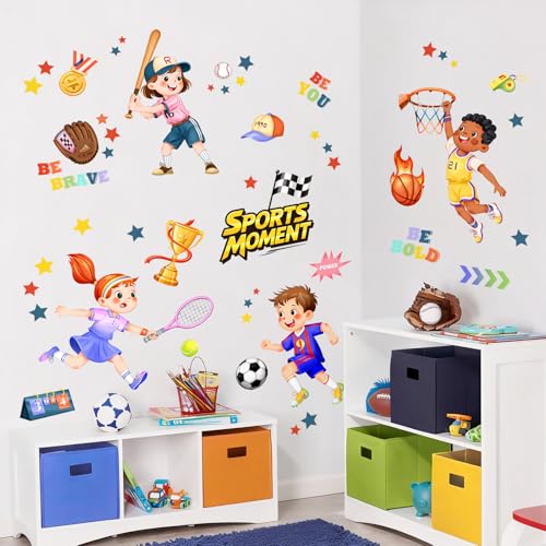 Tanlaby Sports Wall Stickers Football Decorative Vinyl Basketball Tennis Baseball for Children's Room Play Room Nursery Classroom