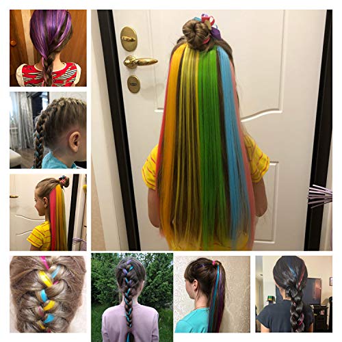 Hawkko 20PCS Colored Clip in Hair Extensions 22 Inch Colorful Straight Party Highlights Multi-Colors Synthetic Hairpieces for Women Girls - Thumbnail 2