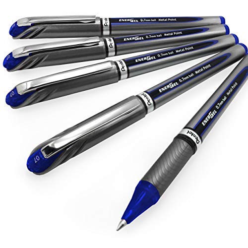 Pentel Energel BL27 Liquid Gel Ink Rollerball Pen - 0.7mm Metal Tip - Blue Ink - 5 Pack