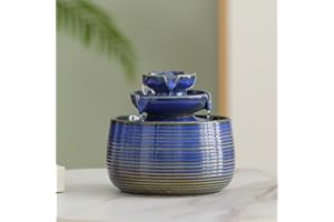 Outdoor and Indoor Water Feature Fountain Waterfall Tabletop Desktop mini Ceramic Garden Fountain (Blue A171)