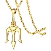 Hisatan Poseidon Trident Pendant Stainless Steel Ancient Greece Amulet Necklace for Men, Gift for Sailor